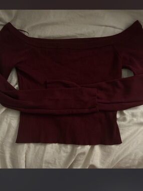 Charlotte Russe Off-the-Shoulder Ribbed Sweater - Burgundy